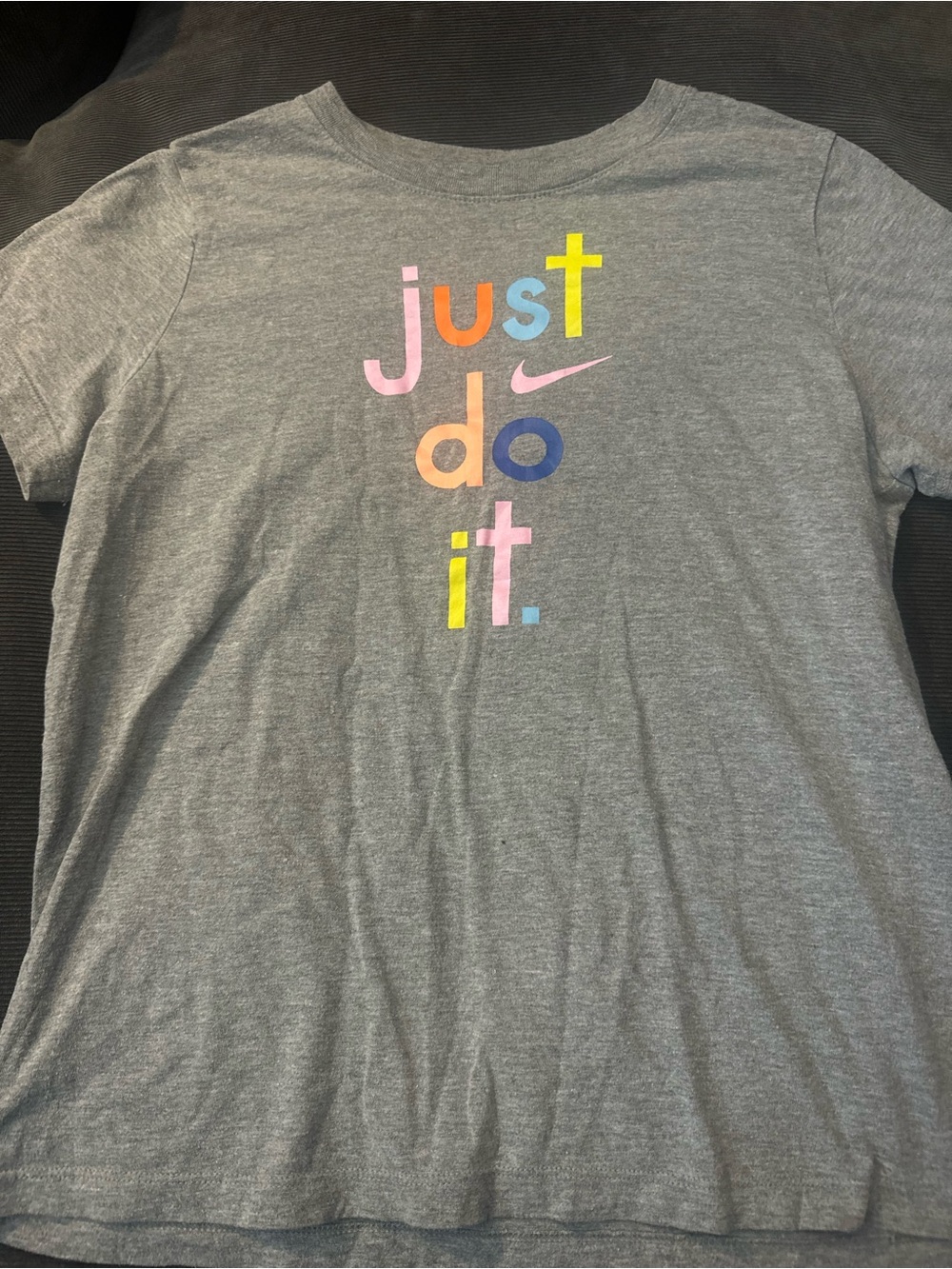 Nike Gray Short-Sleeve Tee with Multicolor "Just Do It." Graphic